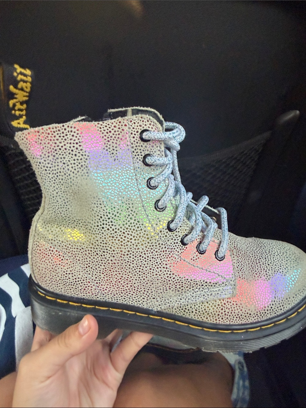Dr. Martens Holographic Gray Lace-Up Ankle Boots